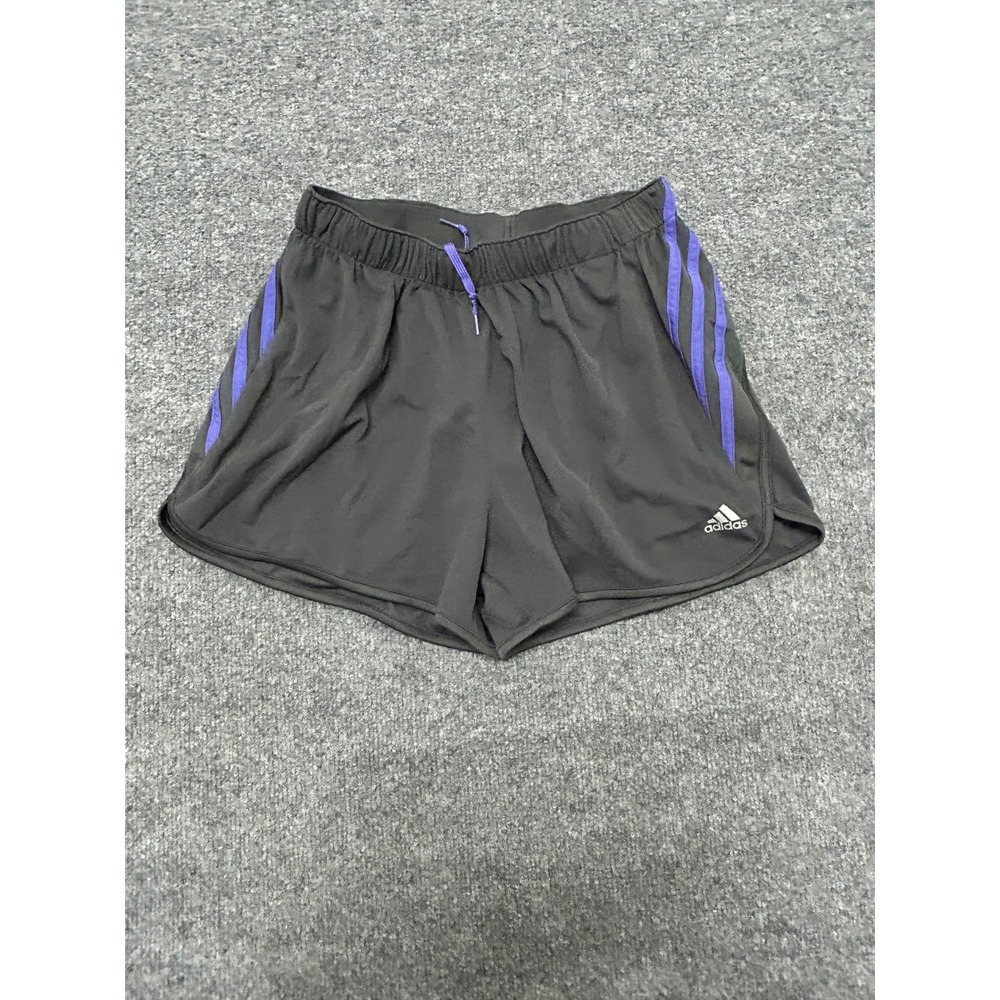 Adidas Shorts Womens Size S Black Purple 3-Stripe Athletic Running Drawstring